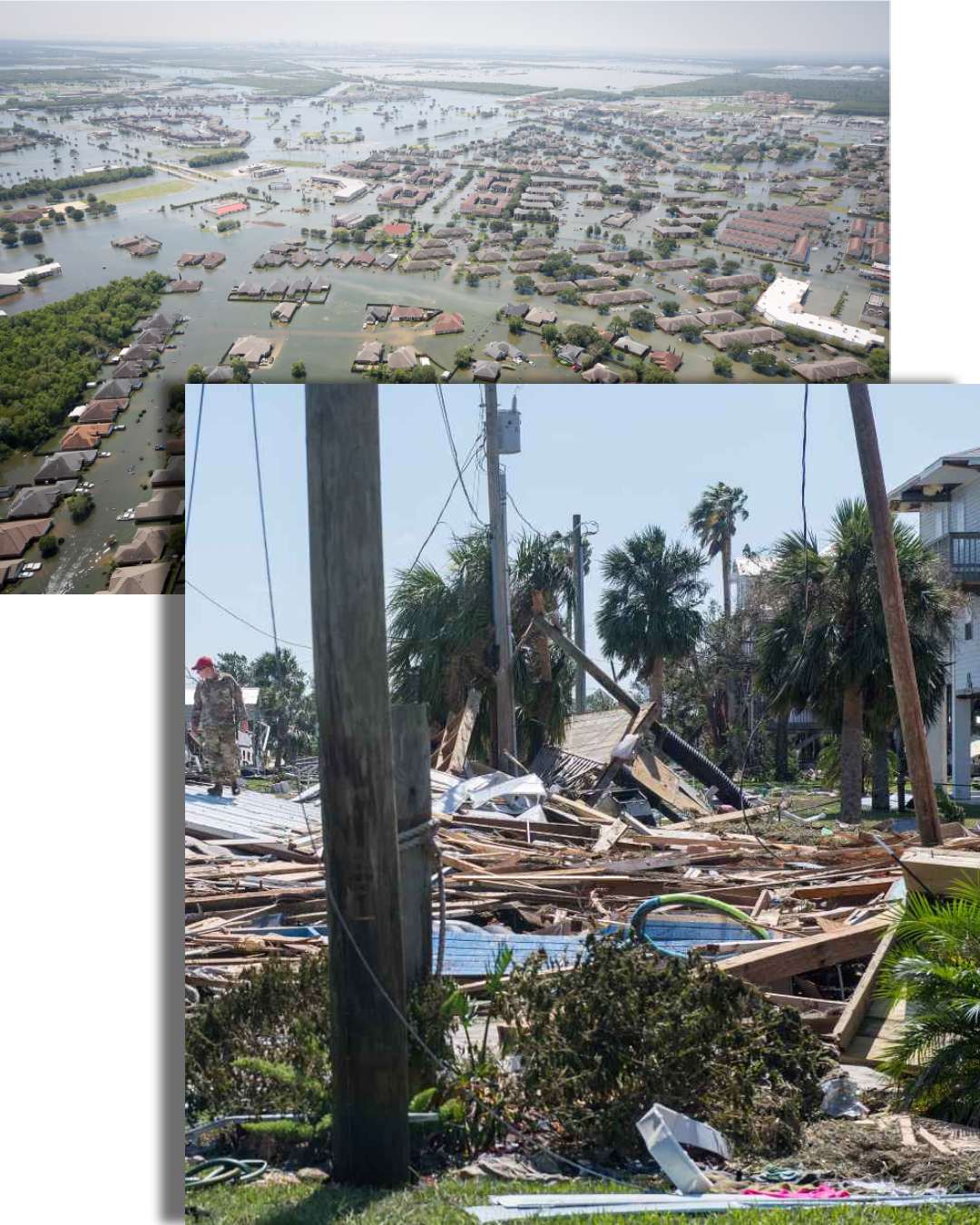 Relief Hurricane FEMA contractors providing disaster relief services following wind and flood damage caused by hurricanes.