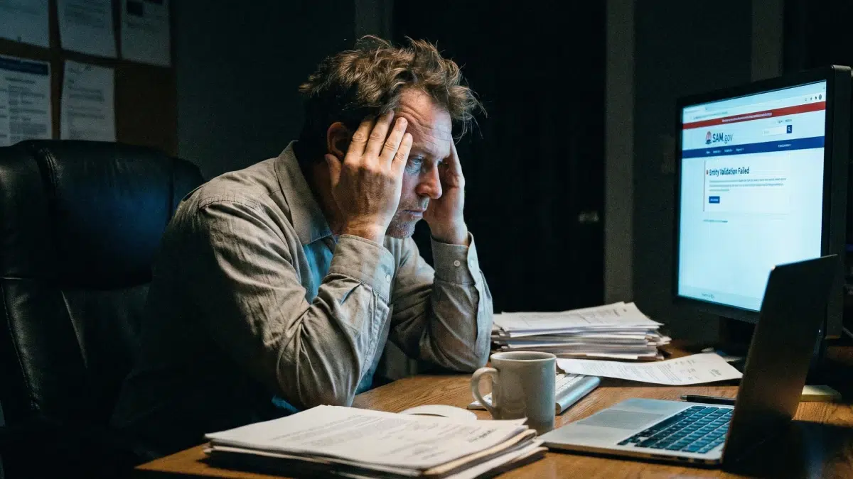 Frustrated U.S. government contractor struggling with stuck SAM registration due to entity validation failure on sam.gov.