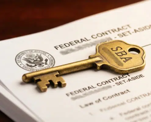 Key for Small Business Administration (SBA) on top of a federal set aside contract.