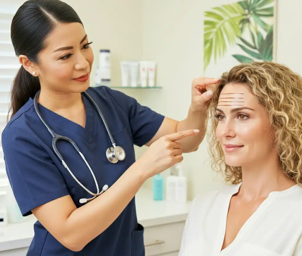 Forehead Botox treatment at Hawaii Facial Plastic Surgery to remove frown lines and reduce wrinkles. Injectable Botox, Oahu Clinic.