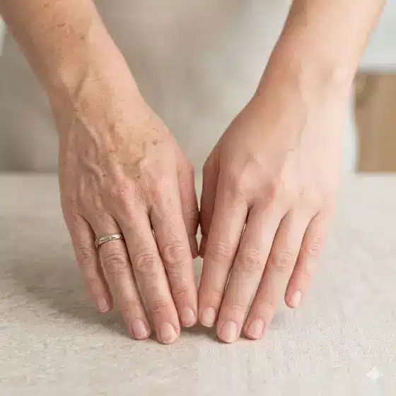 Hawaii hand rejuvenation treatment showing smooth youthful hands after Radiesse and laser therapy. Comparison of hands before and after.
