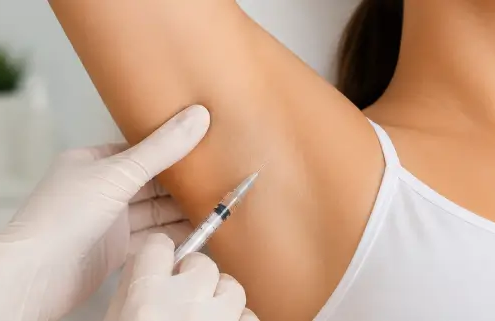 Close-up of a patient receiving underarm Botox injections for excessive sweating in Oahu, Hawaii at Hawaii Facial Plastic Surgery.