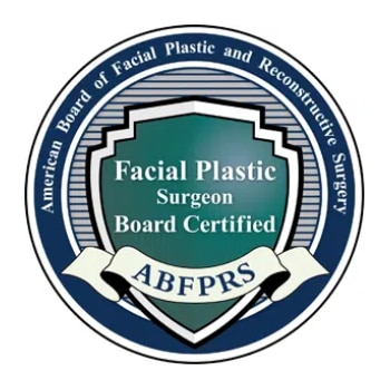 ABFPRS board certification seal for facial plastic and reconstructive surgery.