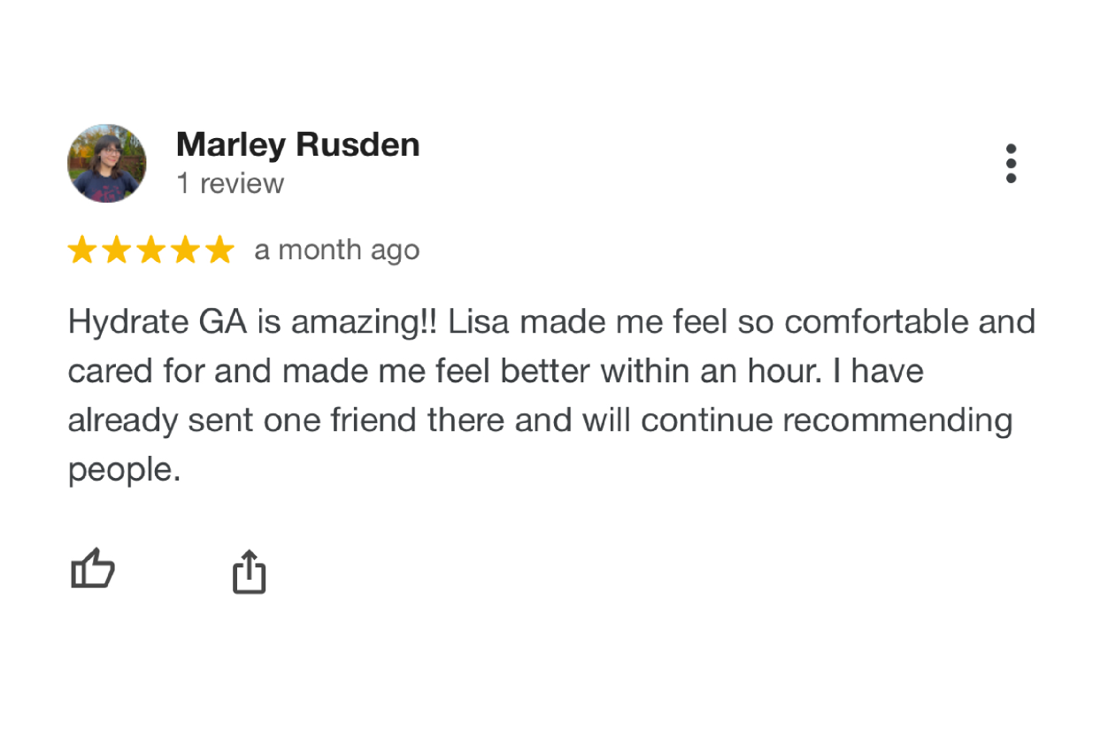 Client testimonials and success stories from Hydrate GA patients