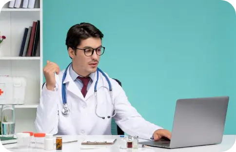 Clinic Director performing an online consultation to assess a patient’s suitability for advanced regenerative treatments.