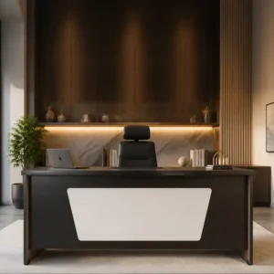 Contemporary White & Black Executive Desk