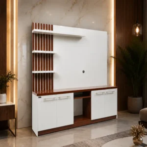 Modern White & Walnut TV Unit